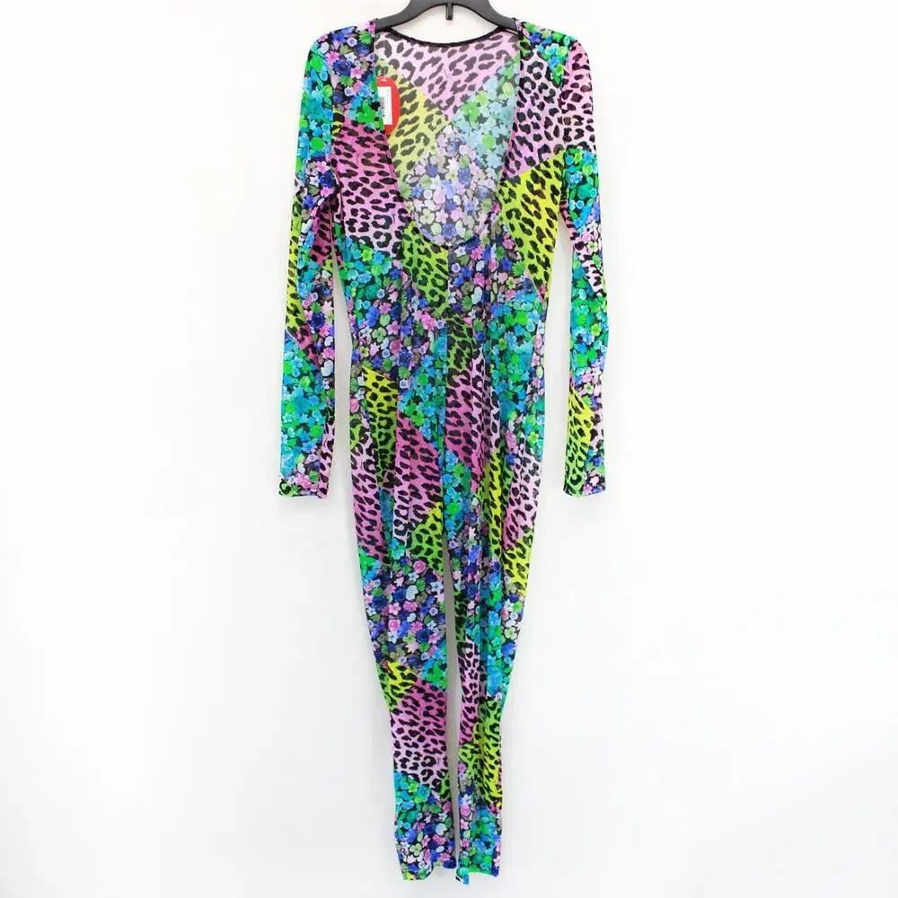 ParadeGanni Vintage 80's Animal Print Patchwork Jumpsuit Catsuit Slit Disco L